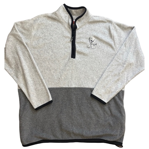 Vintage 90's / Y2K  Looney Toons Tweety Quarter Zip Fleece - Black & Grey- XL - Picture 1 of 3